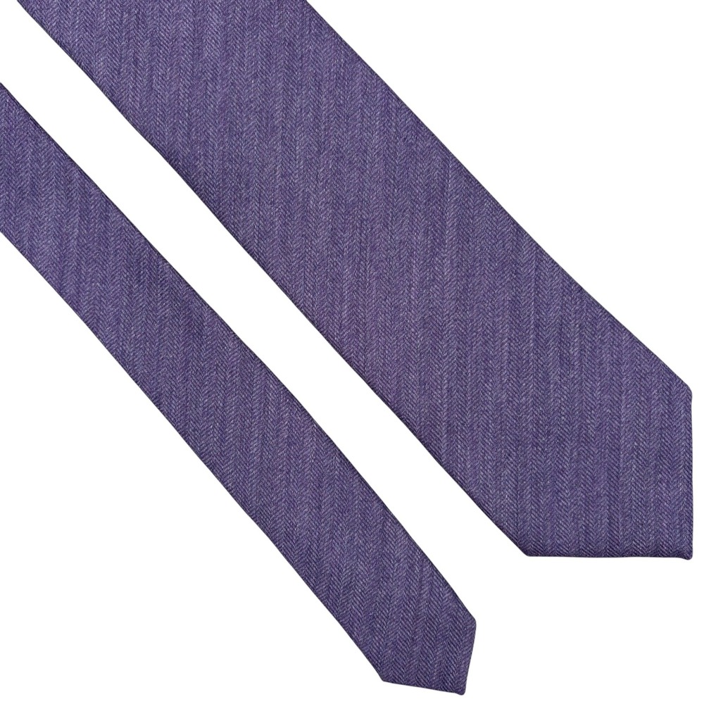 ETON Wool Silk Woven Tie Solid Purple Herringbone Necktie Made in Italy NEW